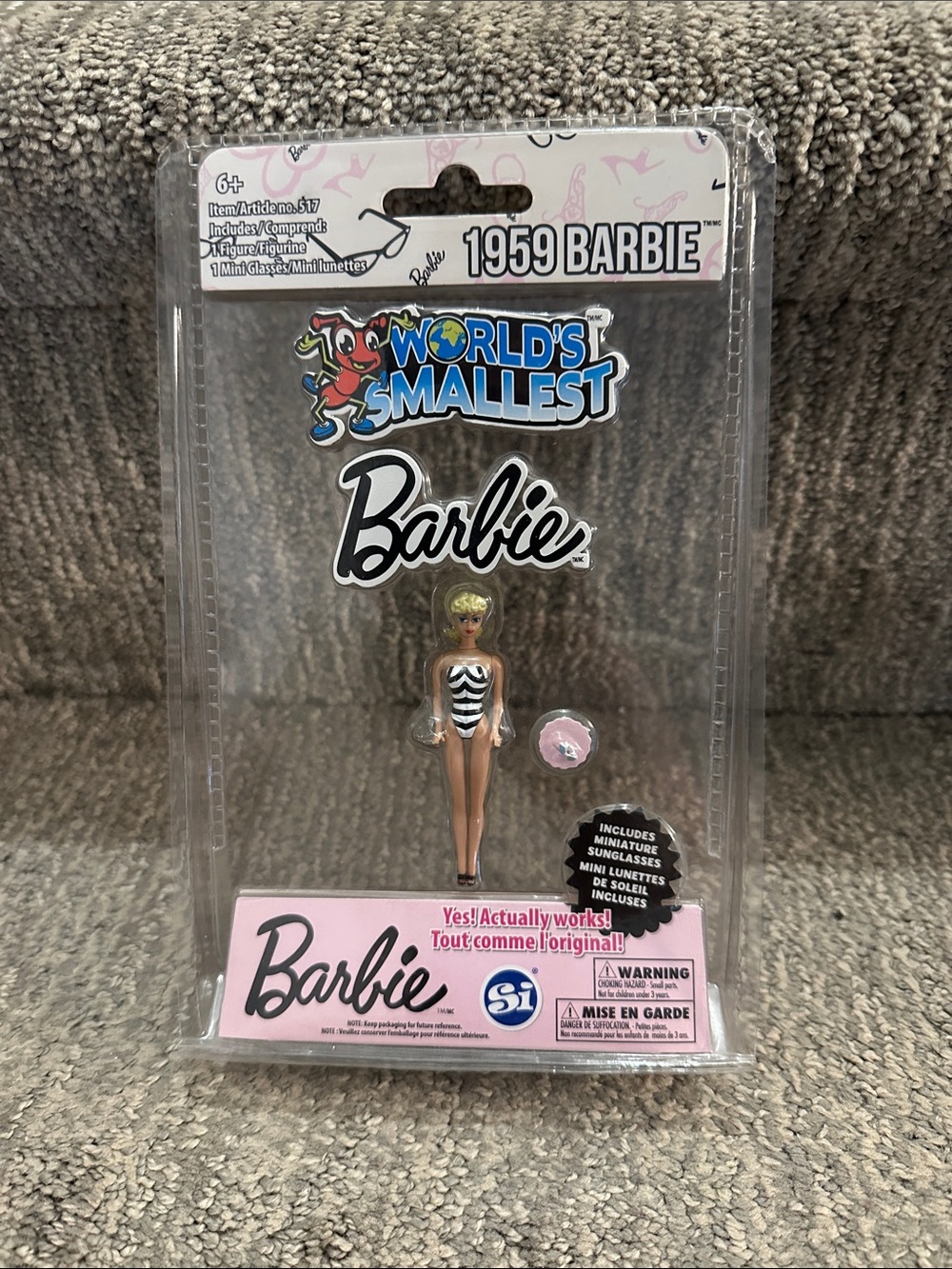 World's Smallest BARBIE DOLL (Classic 1959 Style Barbie) Black/White Swim Suit